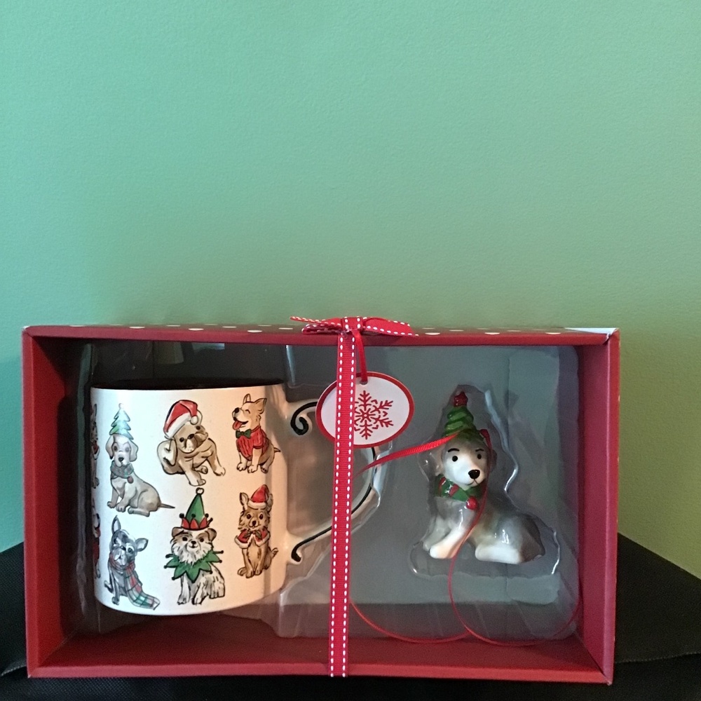 Christmas Dog Mug and Figurine Gift Set Holiday Puppy Coffee Cup Ornament